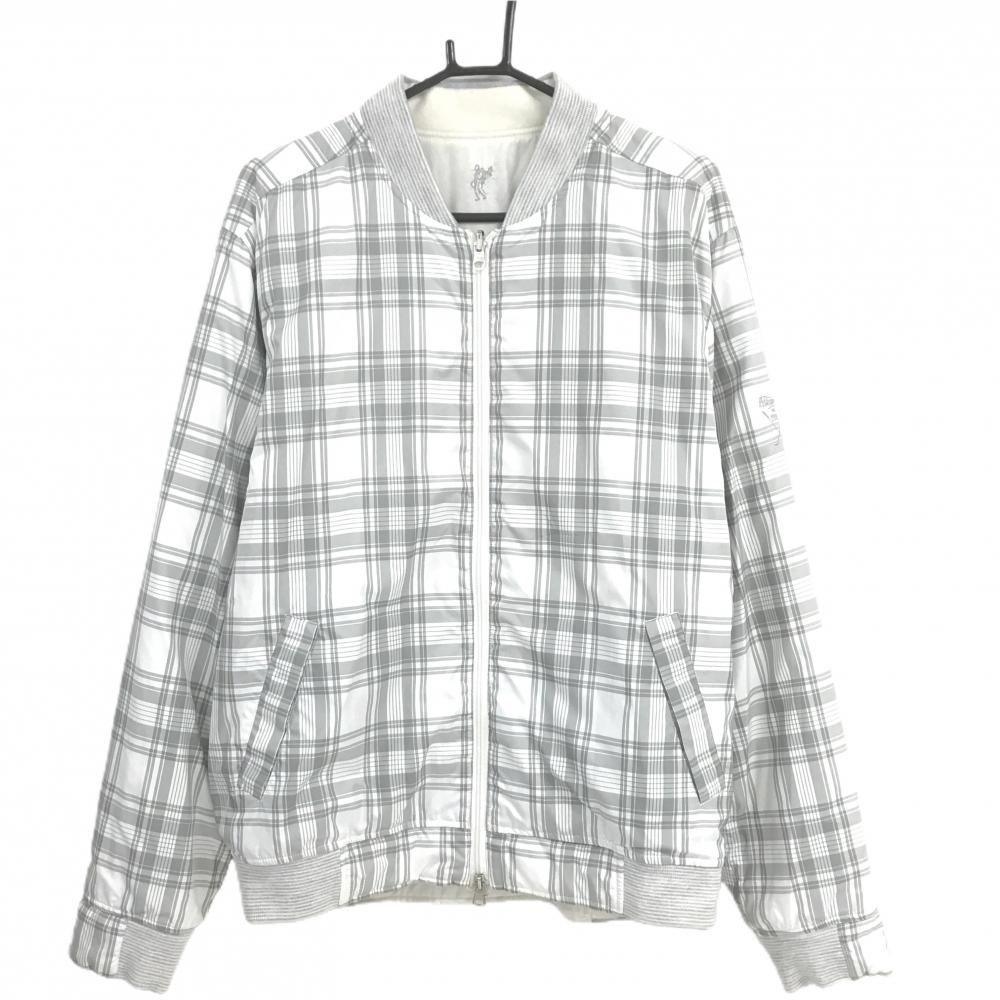 【美品】アシュワース 中綿リバーシブルジャケット 白×グレー チェック 裏白 メンズ XO(2XL) ゴルフウェア 大きいサイズ ASHWORTH