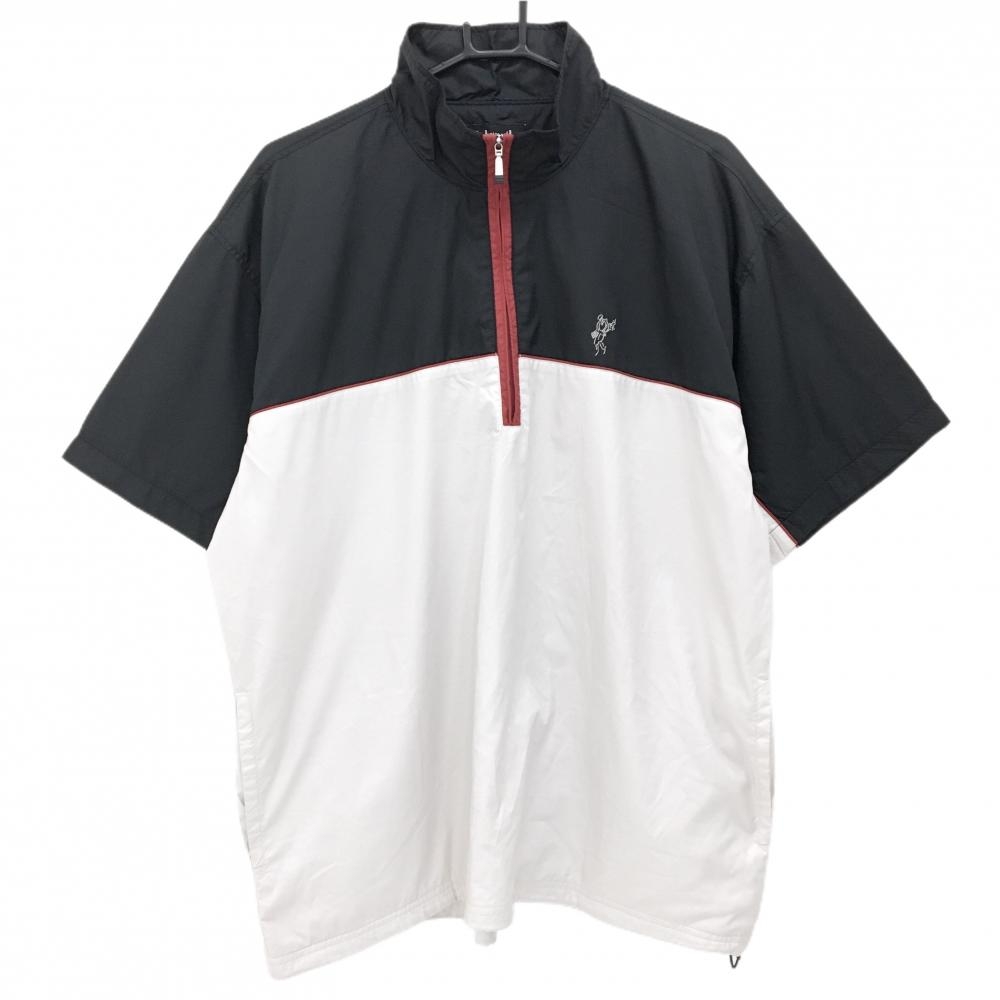 【超美品】アシュワース 半袖ジャケット 黒×アイボリー ロゴ刺しゅう ハーフジップ メッシュ裏地 メンズ LL ゴルフウェア ASHWORTH