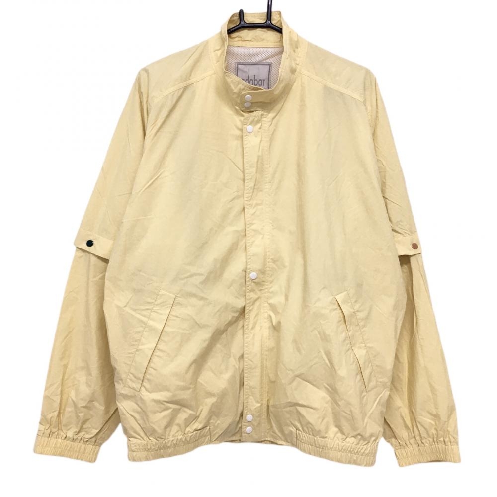 【美品】アダバット 2WAYナイロンジャケット ライトイエロー 背面ビッグプリント 袖着脱可 メンズ V(XL) ゴルフウェア adabat