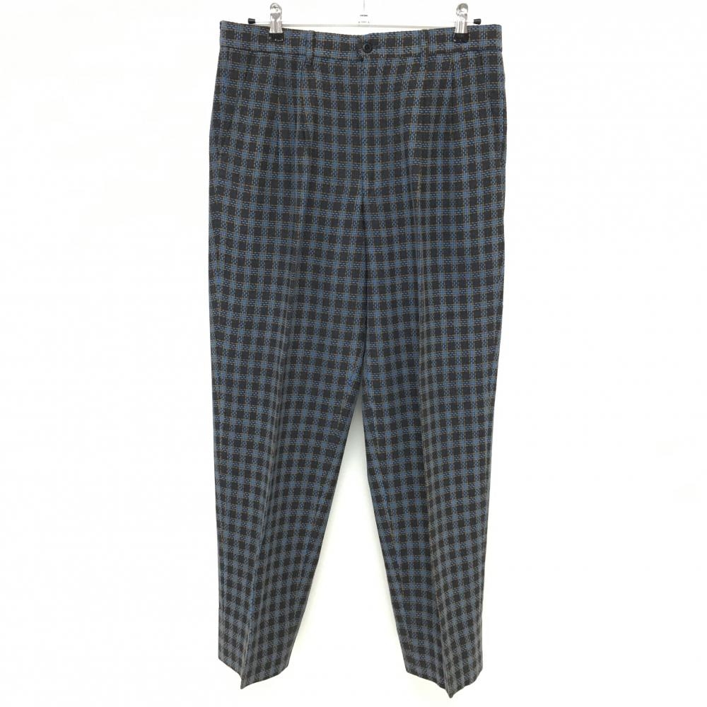 【超美品】アダバット パンツ グレー×ライトブルー 織生地 チェック柄 総柄 ウール混 メンズ 88 ゴルフウェア adabat