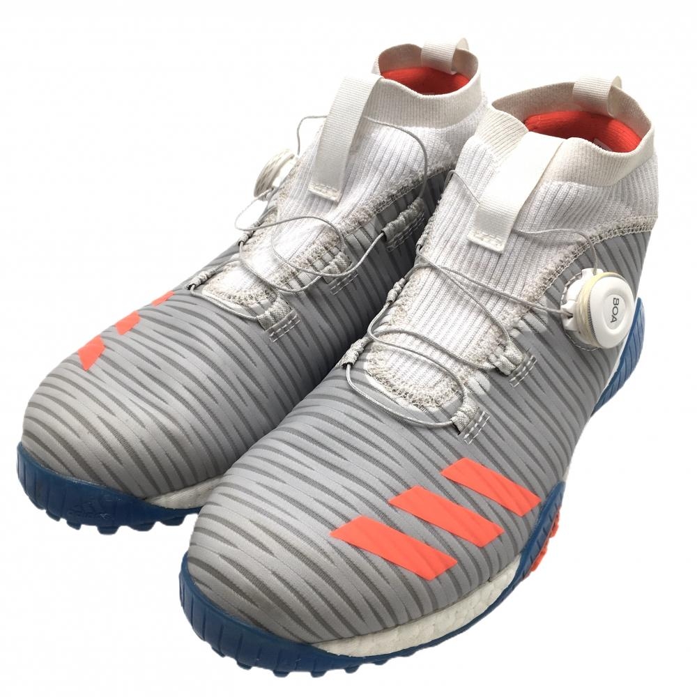 【美品】アディダス ゴルフシューズ グレー×オレンジ EE9107 コードカオス BOA スパイクレス  メンズ 25.0 ゴルフウェア adidas