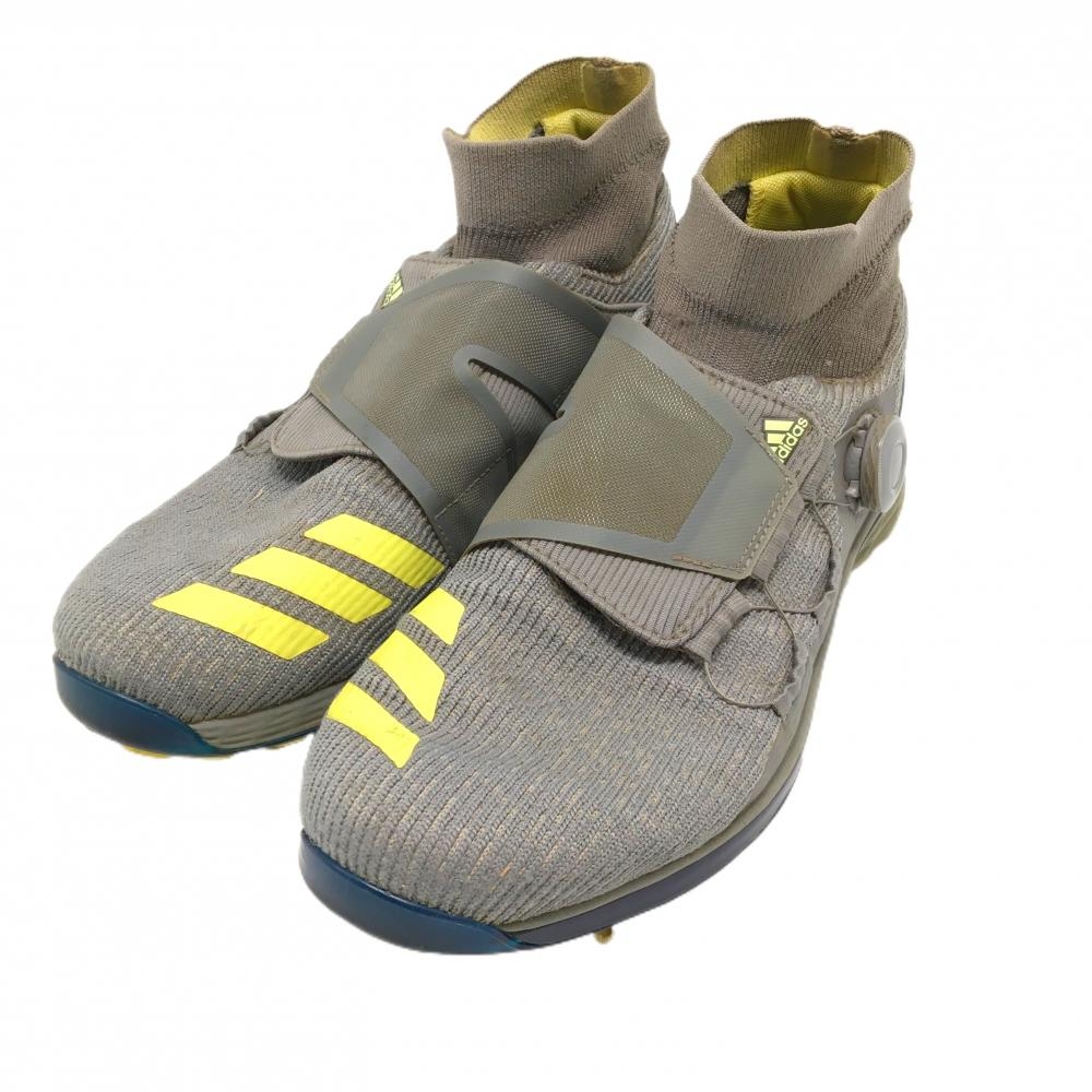 【美品】アディダス ゴルフシューズ グレー×イエロー GZ5277 ダイヤル式 BOA メンズ 25.5 ゴルフウェア adidas