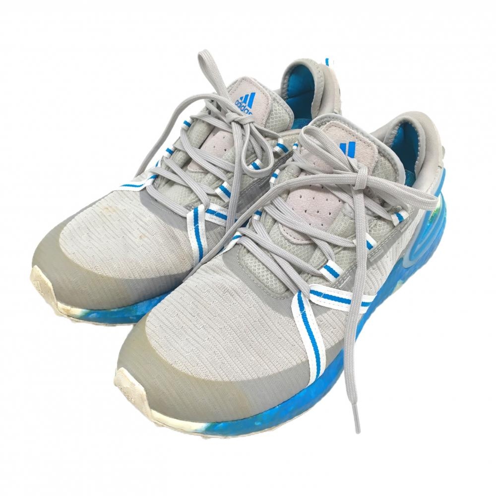 【美品】アディダス ゴルフシューズ ライトグレー×ブルー GV9750 スパイクレス ソラソン  メンズ 26.0 ゴルフウェア adidas