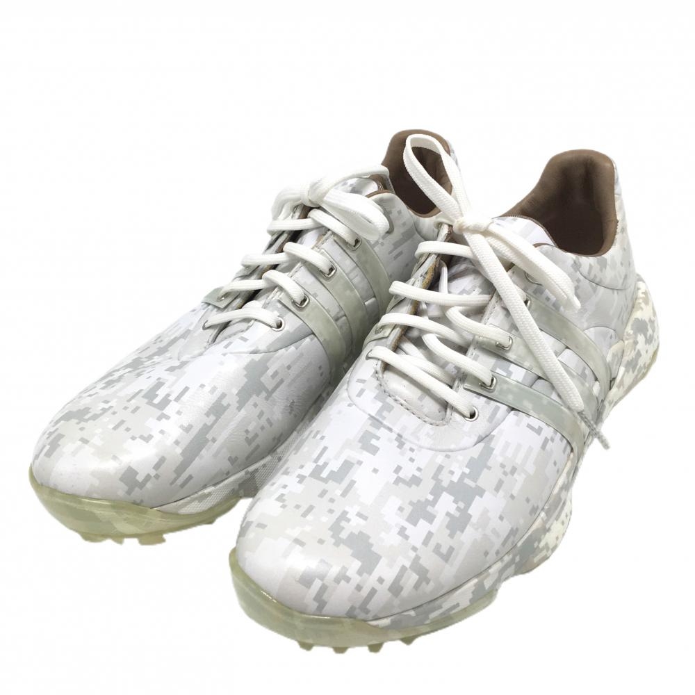 【美品】アディダス ゴルフシューズ 白×グレー 総柄 GW9133 ツアー360 22 メンズ 27.0 ゴルフウェア サンプル品 adidas