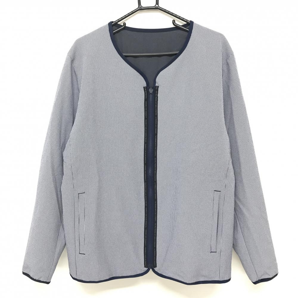 【新品】アディダス リバーシブル中綿ジャケット ネイビー×白 細目千鳥格子 裏ネイビー無地  メンズ XO ゴルフウェア adidas