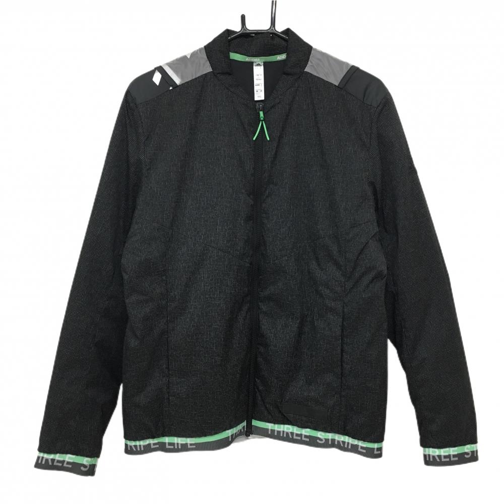 【超美品】アディダス 中綿ジャケット 黒×白 細目格子 THREE STRIPE LIFE メンズ L ゴルフウェア adidas