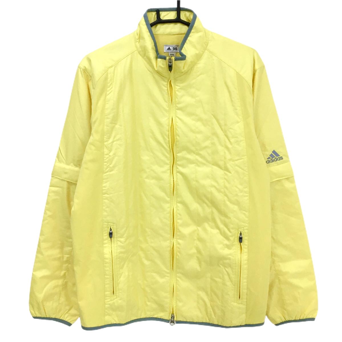 【超美品】アディダス 2WAY中綿ジャケット イエロー×グレー キルティング ロゴ刺しゅう 袖着脱可  メンズ O/XG ゴルフウェア adidas