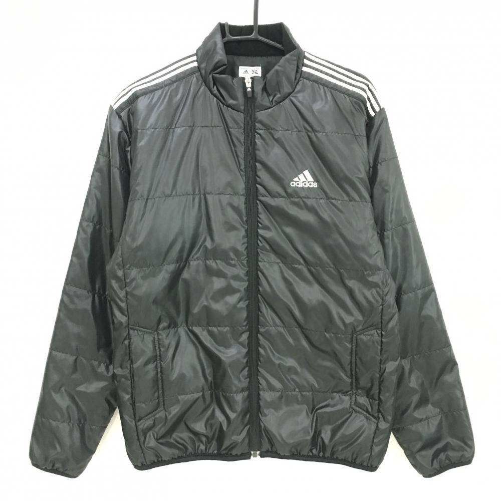 【美品】アディダス 中綿ジャケット 黒×白 肩3ライン ロゴ刺しゅう メンズ M/M ゴルフウェア adidas