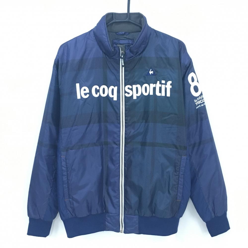 【超美品】アディダス 中綿ジャケット ネイビー×黒 斜めストライプ メンズ L ゴルフウェア adidas