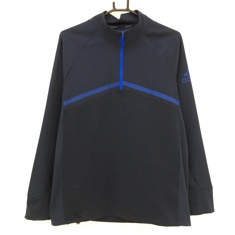 アディダス 切替ブルゾン ネイビー×ブルー ハーフジップ プルオーバー  メンズ M ゴルフウェア adidas