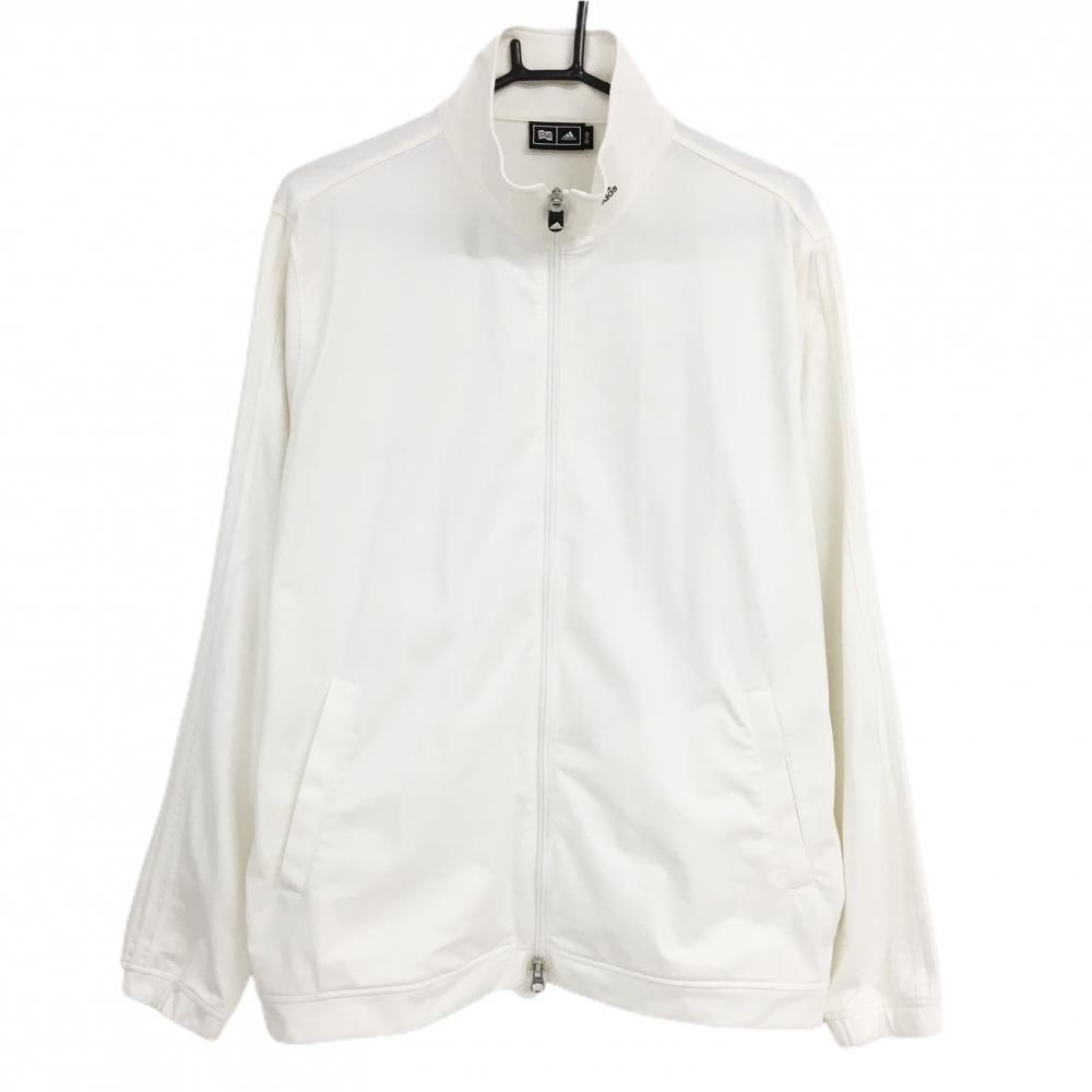 アディダス ジャケットブルゾン 白 ロゴグレー 袖3ライン メンズ O/XG ゴルフウェア adidas