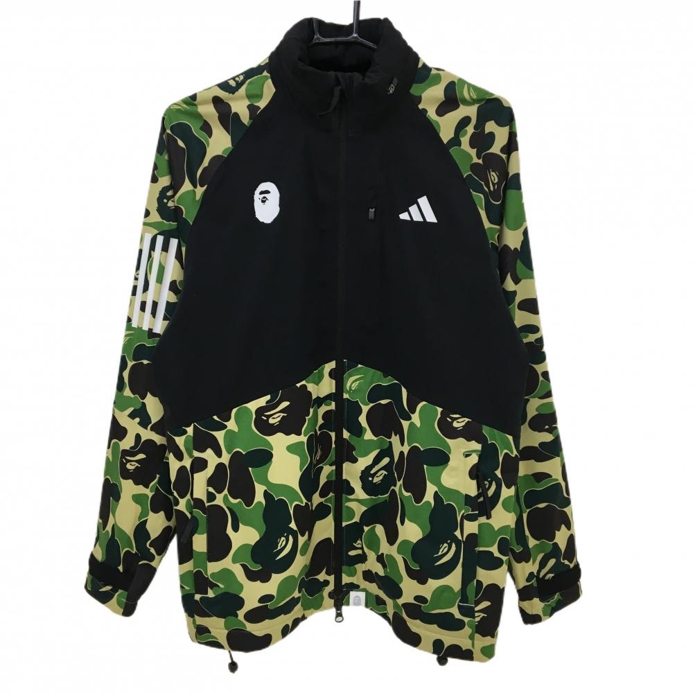 【美品】アディダス×A BATHING APE ジップパーカー グリーン×黒 一部カモフラ 迷彩 ジャケット  メンズ L ゴルフウェア adidas