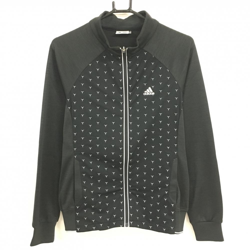 【美品】アディダス ジャケット 黒×杢ダークグレー×グレー フロント柄 切替 胸ロゴ メンズ M/M ゴルフウェア adidas