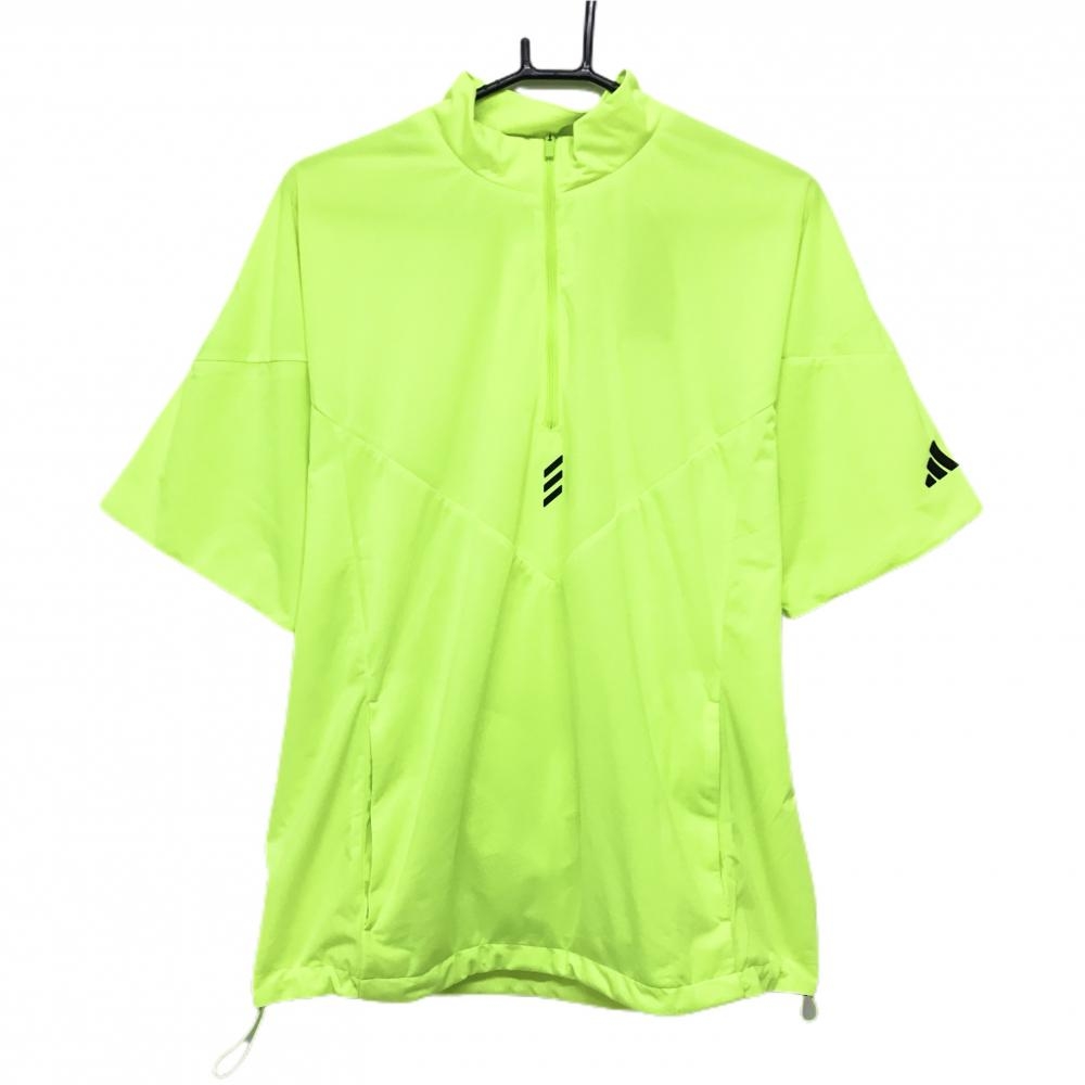 【新品】アディダス 半袖ブルゾン 蛍光イエロー系×黒 ハーフジップ メッシュ裏地 メンズ L ゴルフウェア 2024年モデル adidas