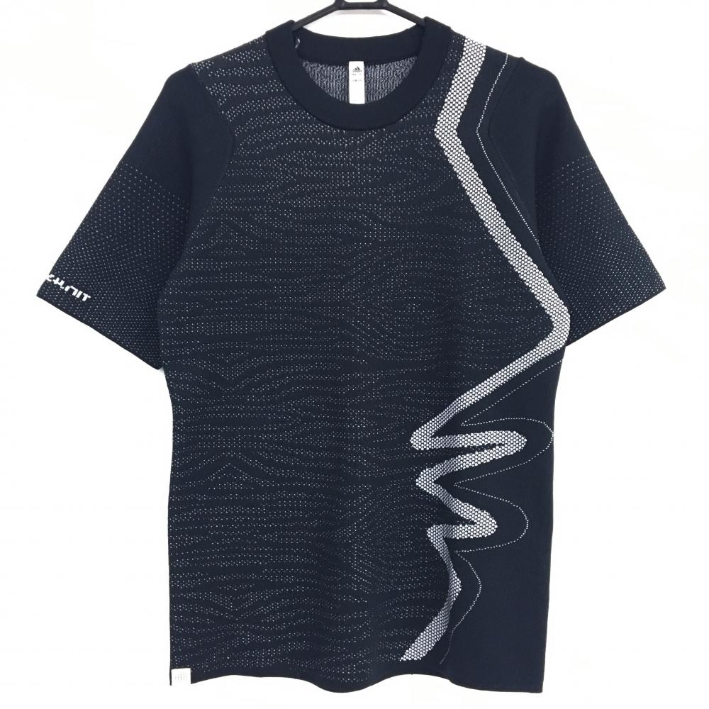 【超美品】アディダス 半袖セーター 黒×白 総柄 ニット メンズ M ゴルフウェア adidas