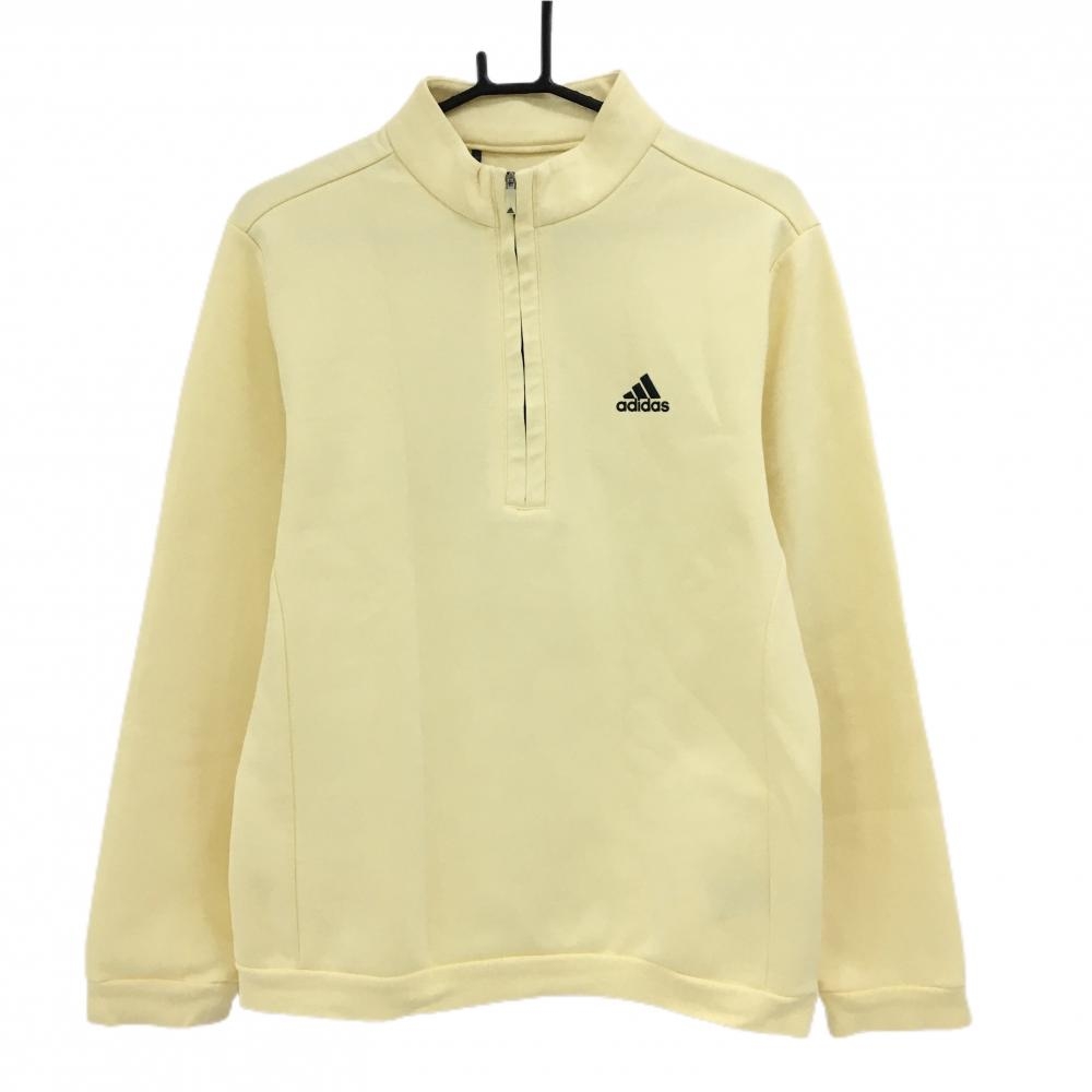 【美品】アディダス ハイネックトレーナー イエロー ハーフジップ ロゴプリント メンズ L ゴルフウェア adidas