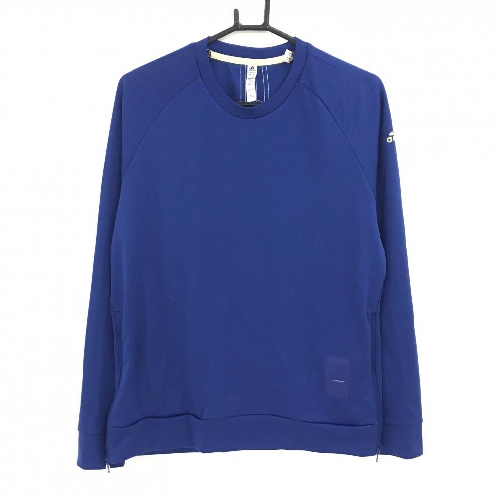 【美品】アディダス トレーナー ブルー 薄手 背3ライン サイドジップ メンズ L ゴルフウェア adidas