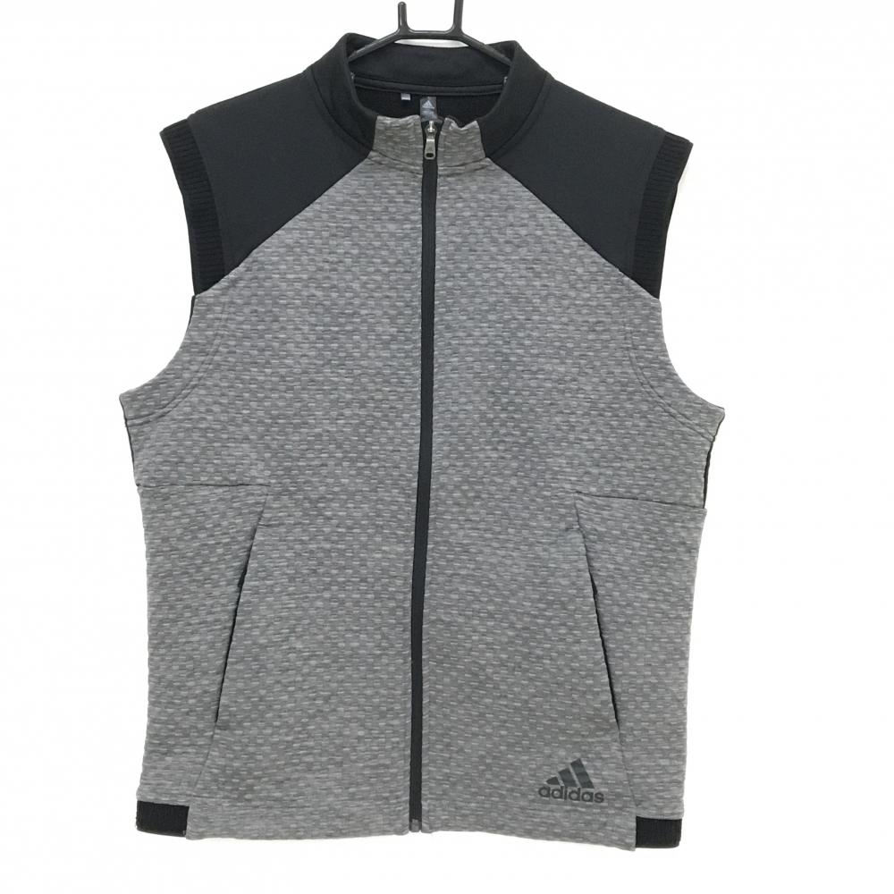 アディダス アウターベスト 杢グレー×黒 一部凹凸生地 裾ロゴ メンズ L ゴルフウェア adidas