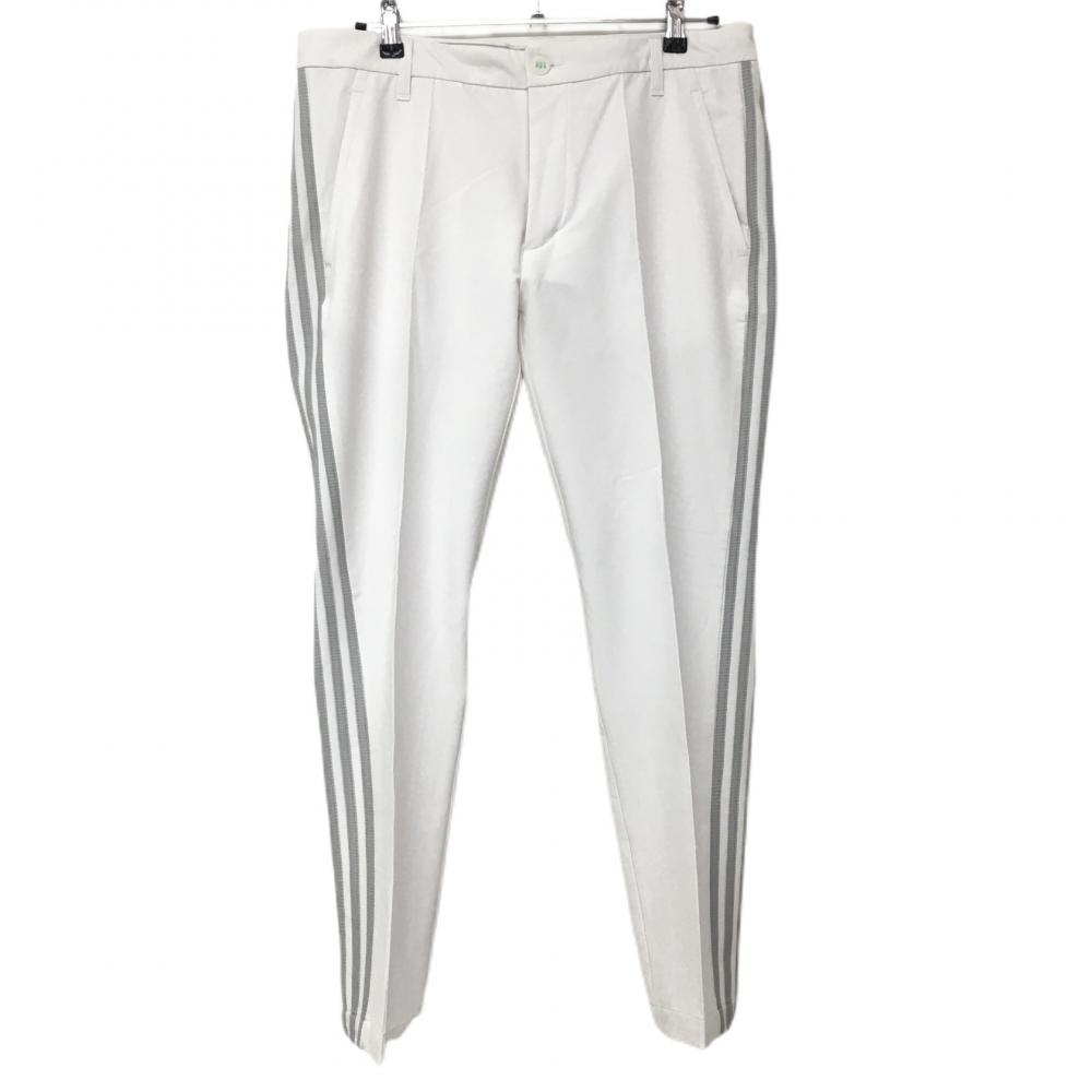 【美品】アディダス パンツ 白×グレー 裏微起毛 サイド3ライン ストレッチ  メンズ XO ゴルフウェア adidas
