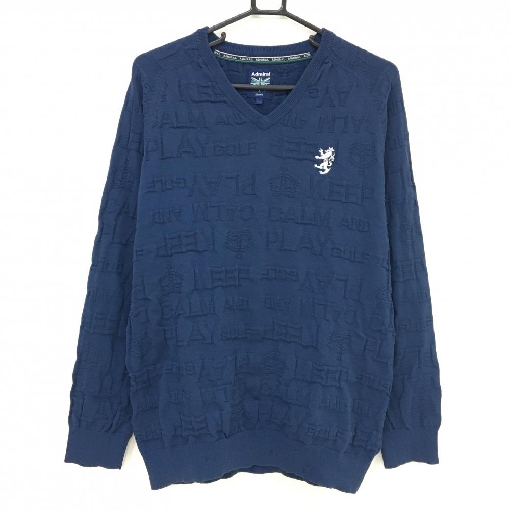 アドミラル セーター ネイビー 総柄織生地 ロゴ白 Vネック ニット メンズ LL ゴルフウェア Admiral