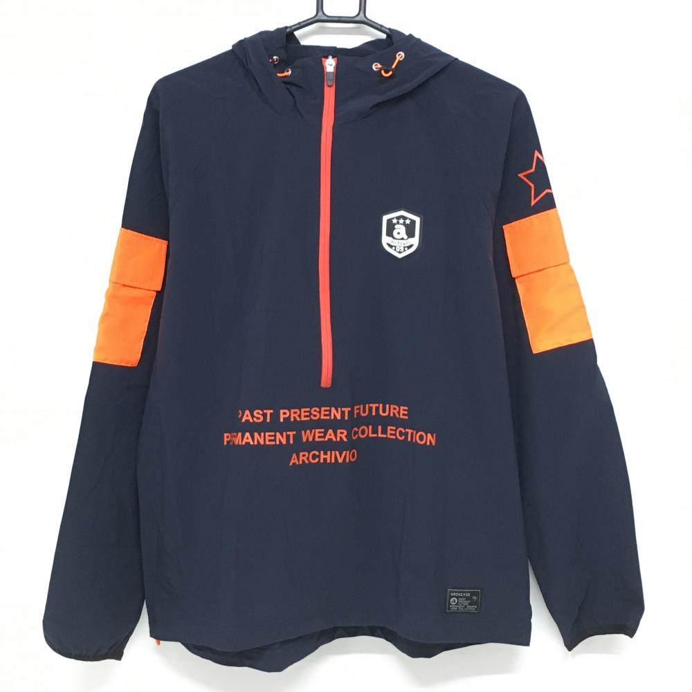 【新品】アルチビオ フード付ブルゾン ネイビー×レッド ナイロン ハーフジップ 星 メンズ 50(XL) ゴルフウェア archivio