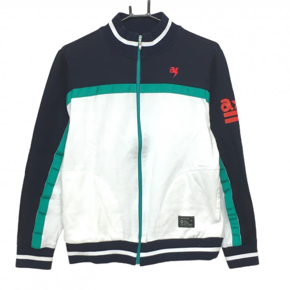 アルチビオ ジャケットブルゾン 白×ネイビー×グリーン 胸袖ライン ワッペン  メンズ 46(M) ゴルフウェア archivio