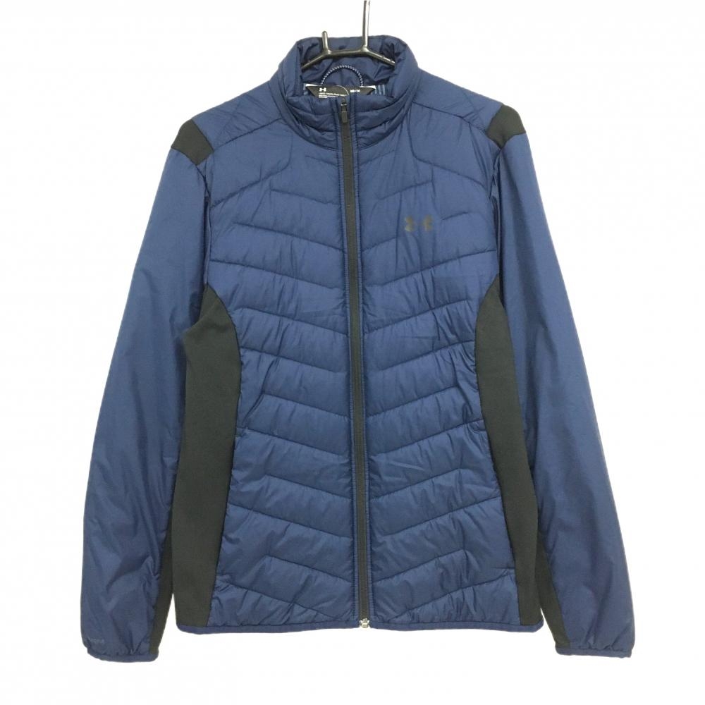 アンダーアーマー 中綿ジャケット ネイビー×黒 切り替え キルティング ロゴプリント メンズ MD/M ゴルフウェア UNDER ARMOUR