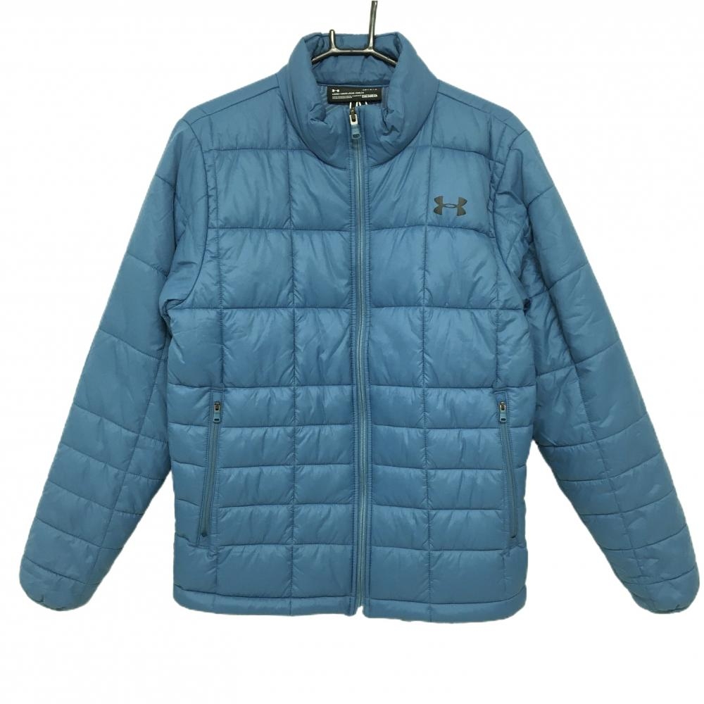 【美品】アンダーアーマー 中綿ジャケット スモーキーブルー ロゴ黒 裾ドローコード  メンズ LG/G/G ゴルフウェア UNDER ARMOUR