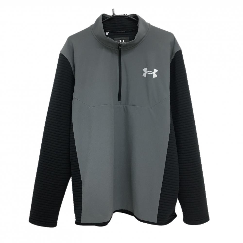 アンダーアーマー ブルゾン ブルー×黒 袖凹凸生地 ハーフジップ  メンズ 2XL ゴルフウェア 大きいサイズ UNDER ARMOUR