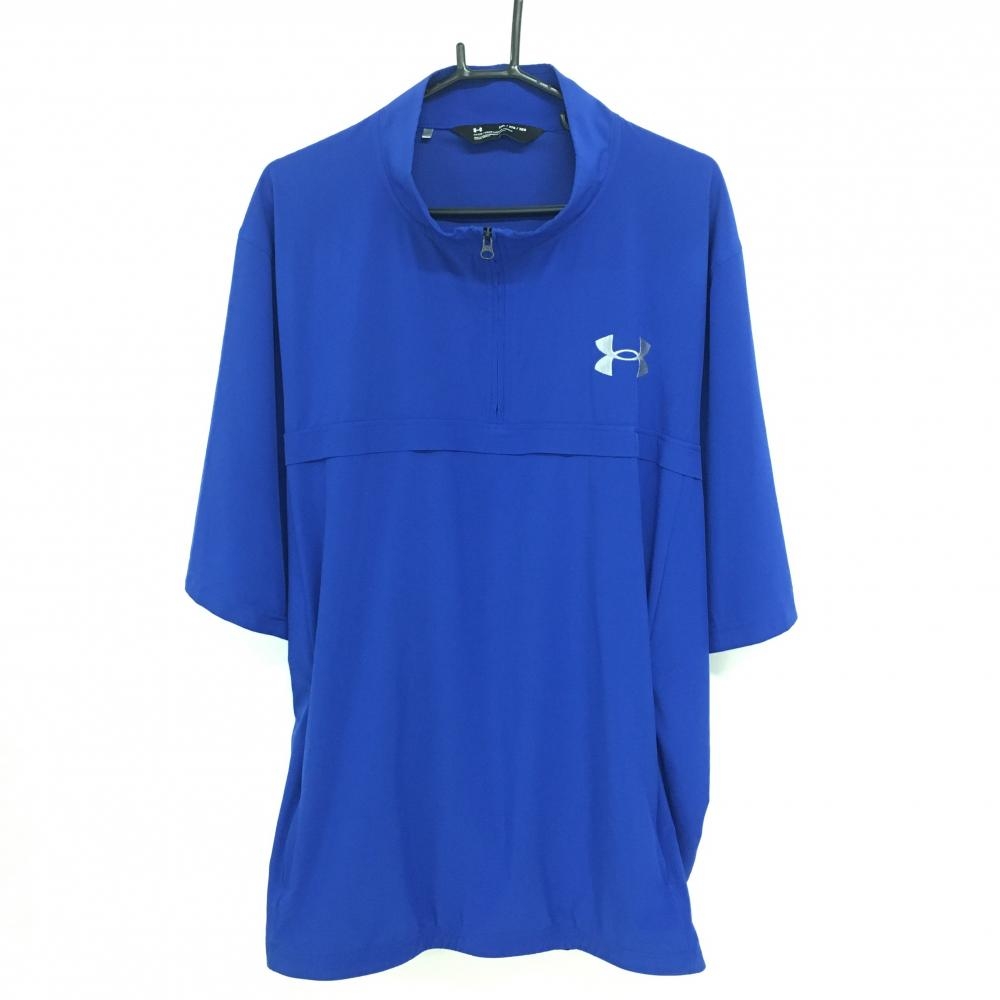 アンダーアーマー 半袖ブルゾン ブルー ハーフジップ ロゴグレー メンズ 2XL ゴルフウェア 大きいサイズ UNDER ARMOUR