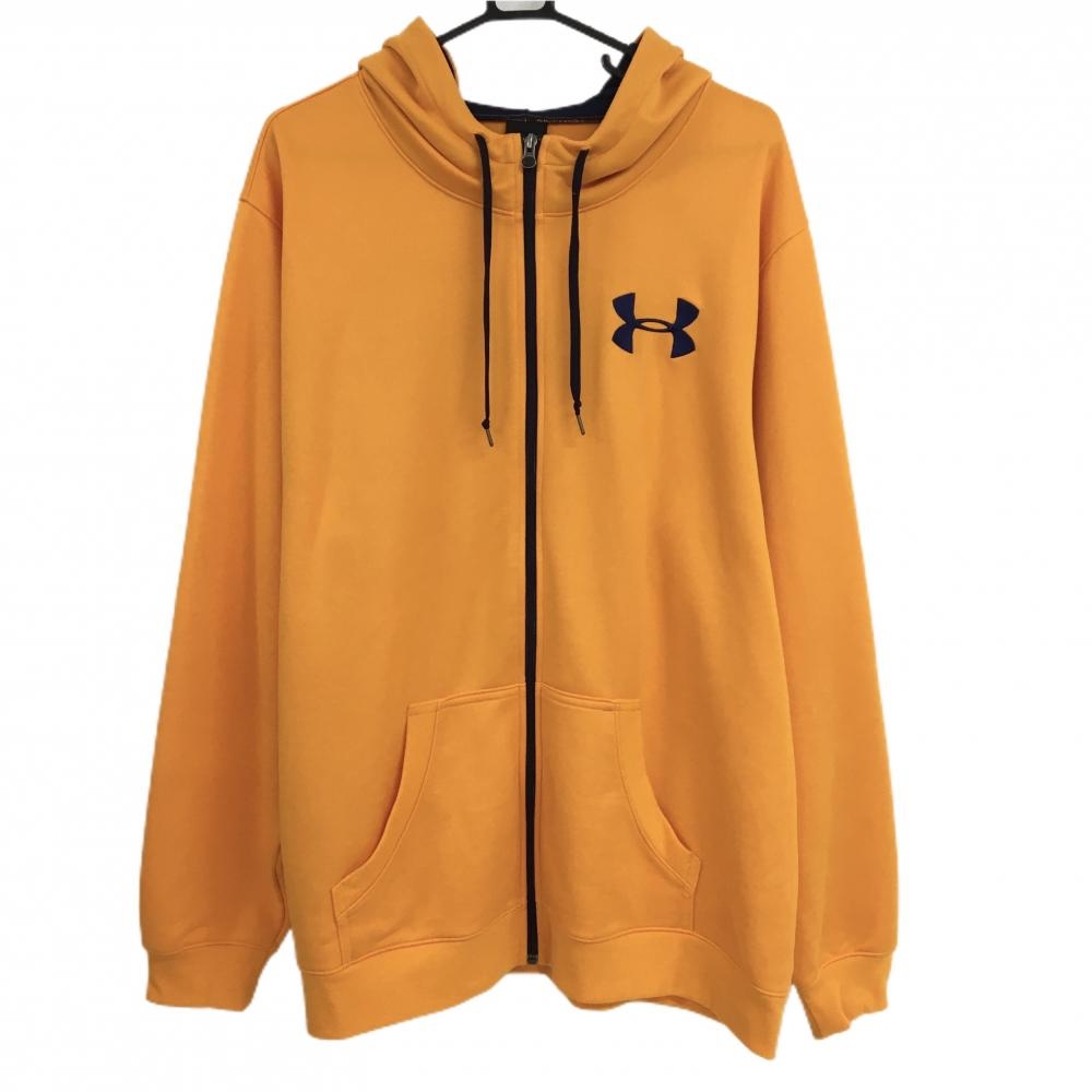 アンダーアーマー ジップパーカー オレンジ×ネイビー 後ビッグロゴ ジャケット メンズ 3XL ゴルフウェア 大きいサイズ UNDER ARMOUR