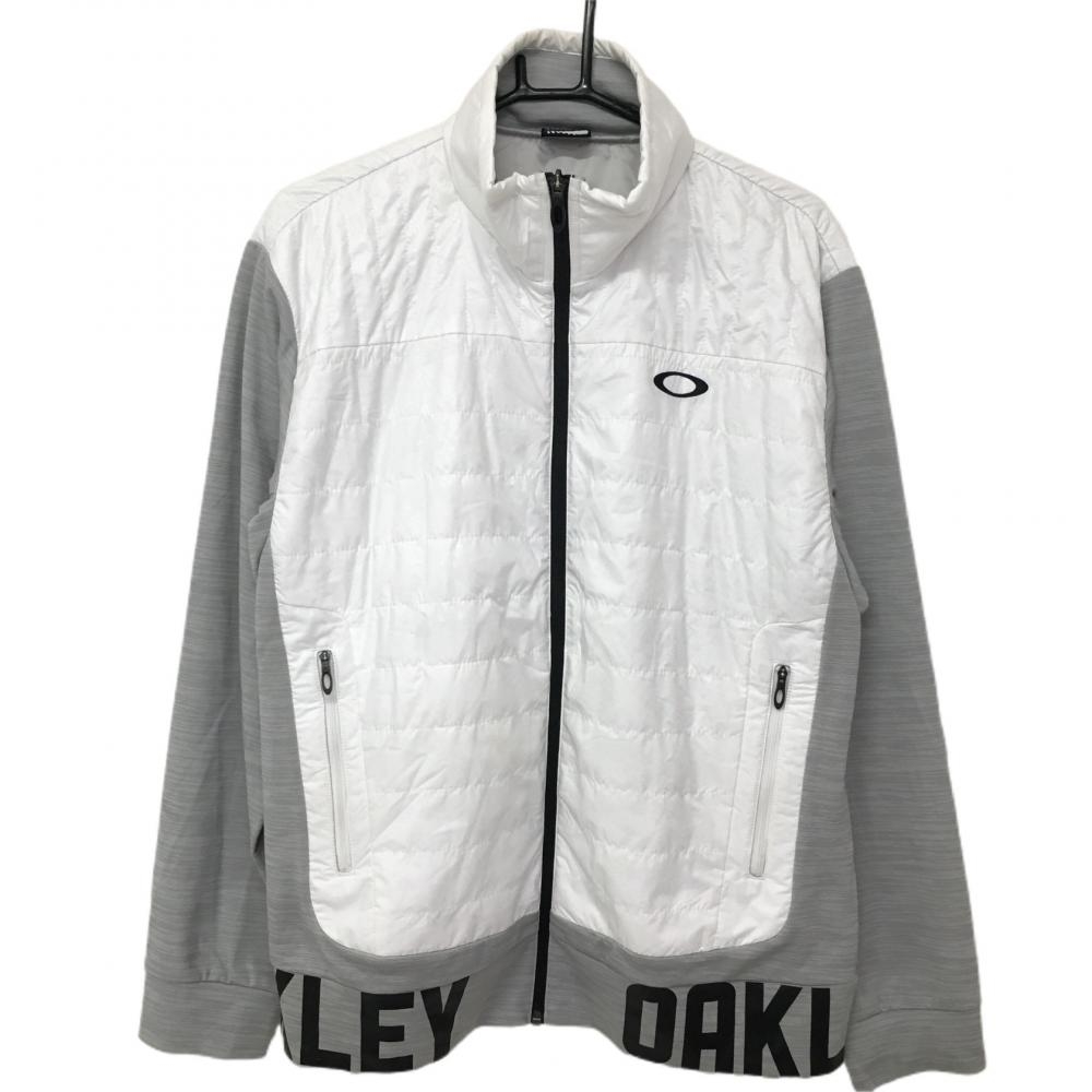 オークリー 中綿切替ジャケット 白×ライトグレー 身頃中綿 総柄地模様 裾ビッグロゴ  メンズ XXL ゴルフウェア Oakley