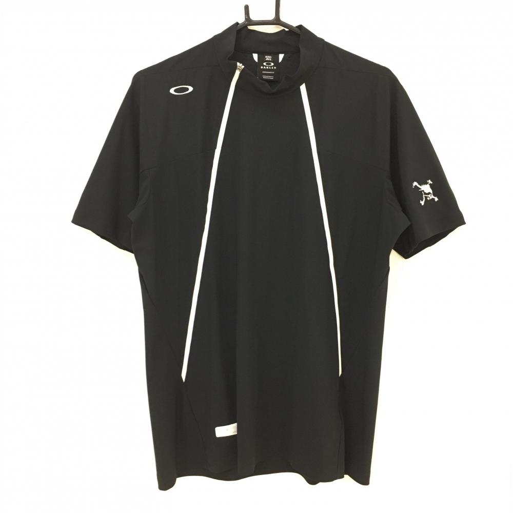 【超美品】オークリー 半袖ブルゾン 黒×白 ロゴ刺しゅう 薄手 メンズ XL ゴルフウェア Oakley