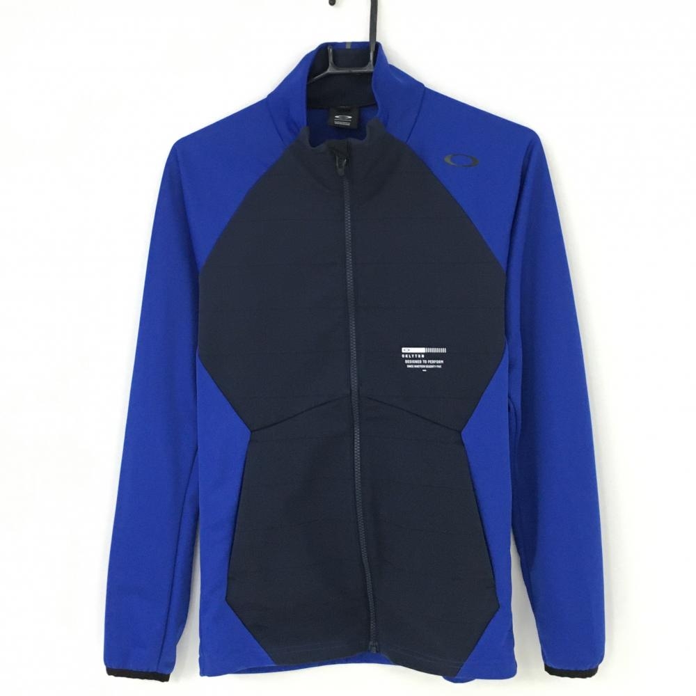 【美品】オークリー 切替ジャケット ネイビー×ブルー 前身頃格子織生地  メンズ S ゴルフウェア Oakley