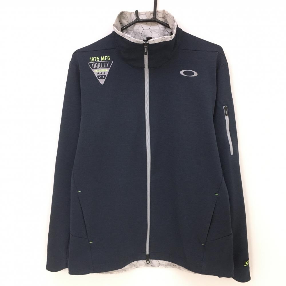 オークリー ジャケット ネイビー×グレー 織生地 ロゴ刺しゅう  メンズ L ゴルフウェア Oakley