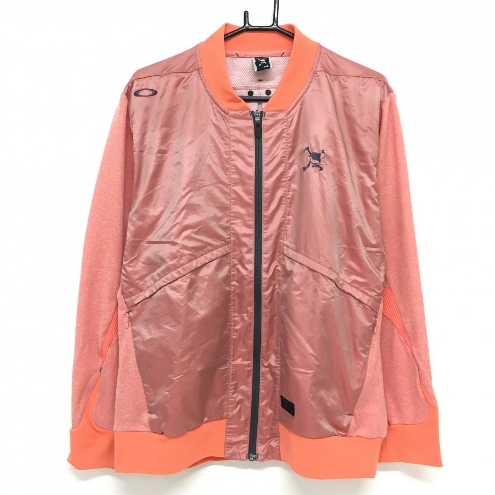 【美品】オークリー ジャケットブルゾン サーモンオレンジ系×グレー 切替素材 メンズ XL  ゴルフウェア Oakley