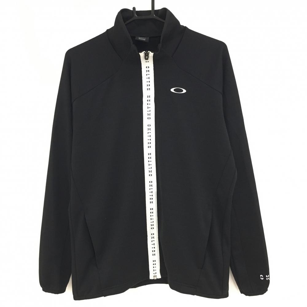 【美品】オークリー ジャケット 黒×白 ジップロゴライン メンズ L ゴルフウェア Oakley