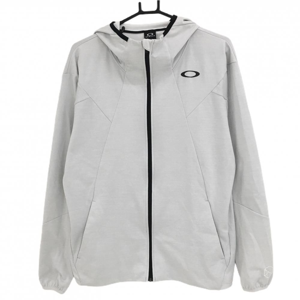 【超美品】オークリー ジップパーカー ライトグレー×黒 胸ロゴプリント メンズ LARGE ゴルフウェア Oakley