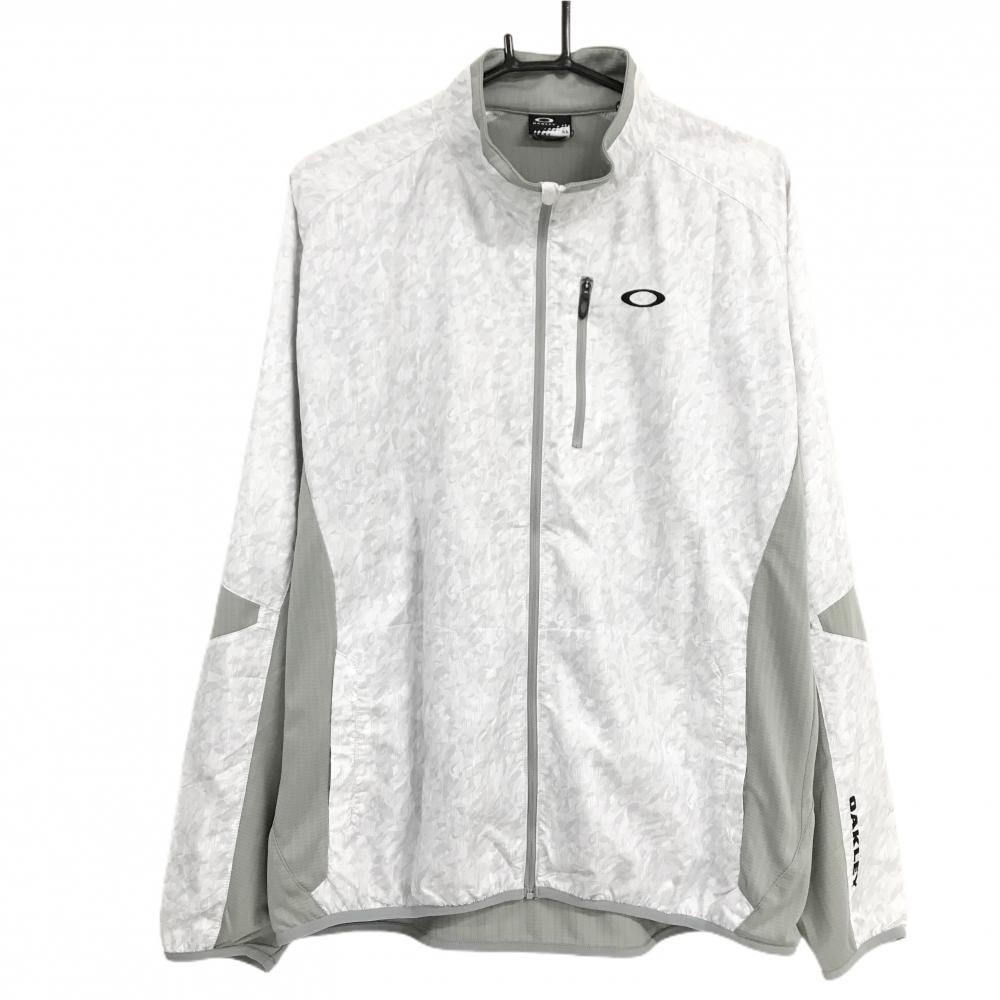 【美品】オークリー ジャケット 白×グレー 切替 ロゴ刺しゅう 背面メッシュ調 メンズ XL  ゴルフウェア Oakley