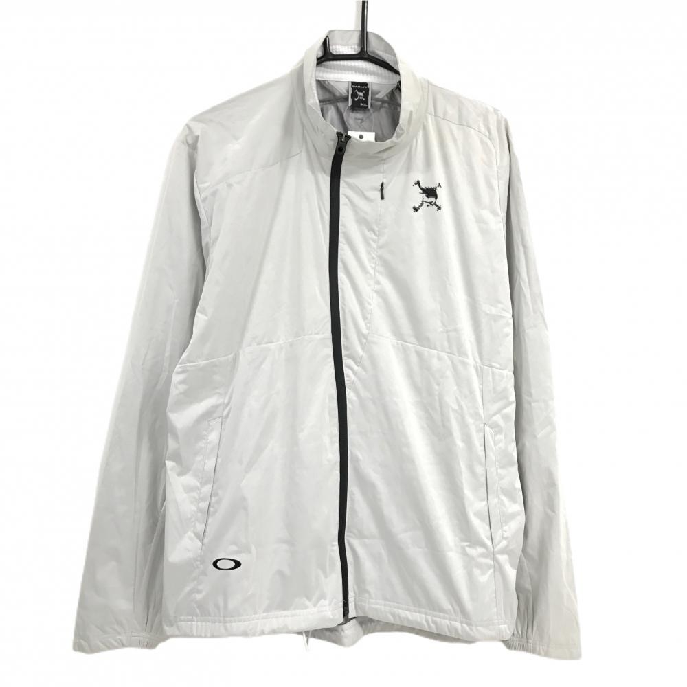 オークリー ジャケット ライトグレー×黒 ロゴ刺しゅう 裾ドローコード  メンズ XL  ゴルフウェア Oakley