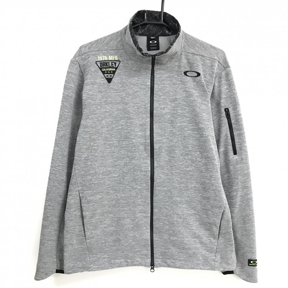 【美品】オークリー ジャケット 杢グレー ネック内側総柄 ドローコード  メンズ L ゴルフウェア Oakley