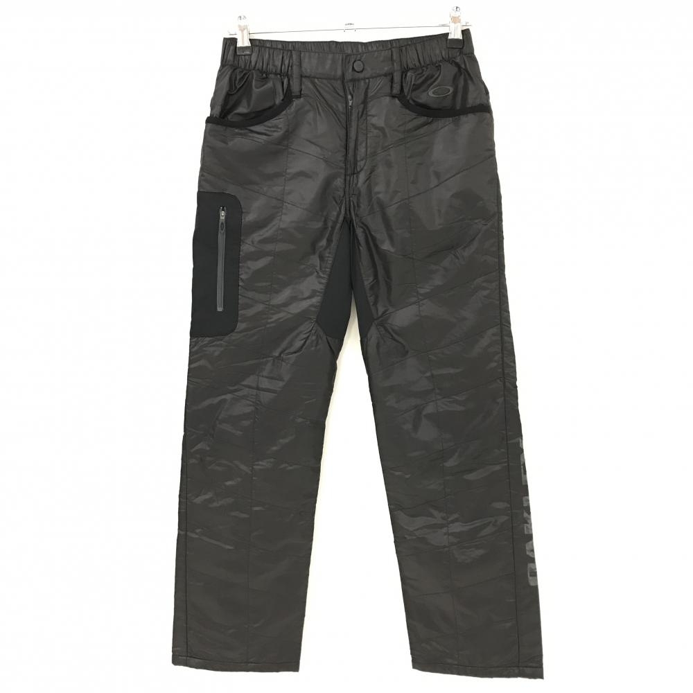 【美品】オークリー 中綿パンツ ダークグレー×黒 ロゴ刺しゅう ウエストゴム  メンズ M ゴルフウェア Oakley