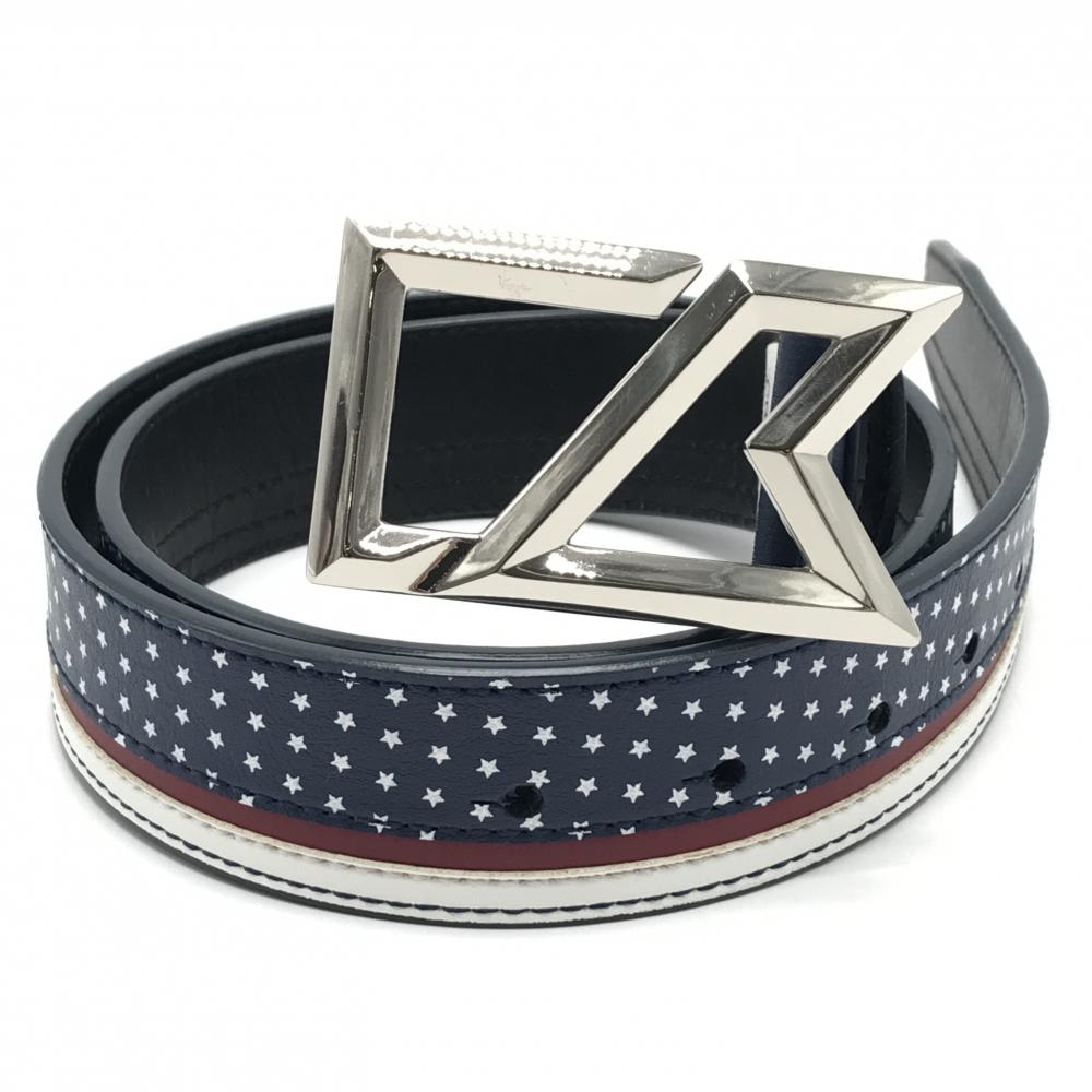 【美品】カッターアンドバック ベルト ネイビー×白 星柄 メンズ  ゴルフウェア CUTTER＆BUCK
