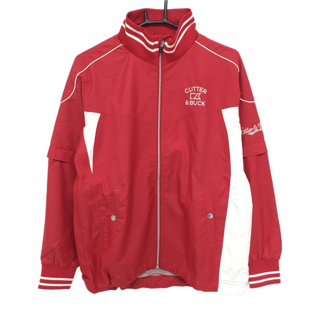 カッターアンドバック 2WAYジャケット レッド×白 袖着脱可 裏地メッシュ メンズ M ゴルフウェア CUTTER＆BUCK