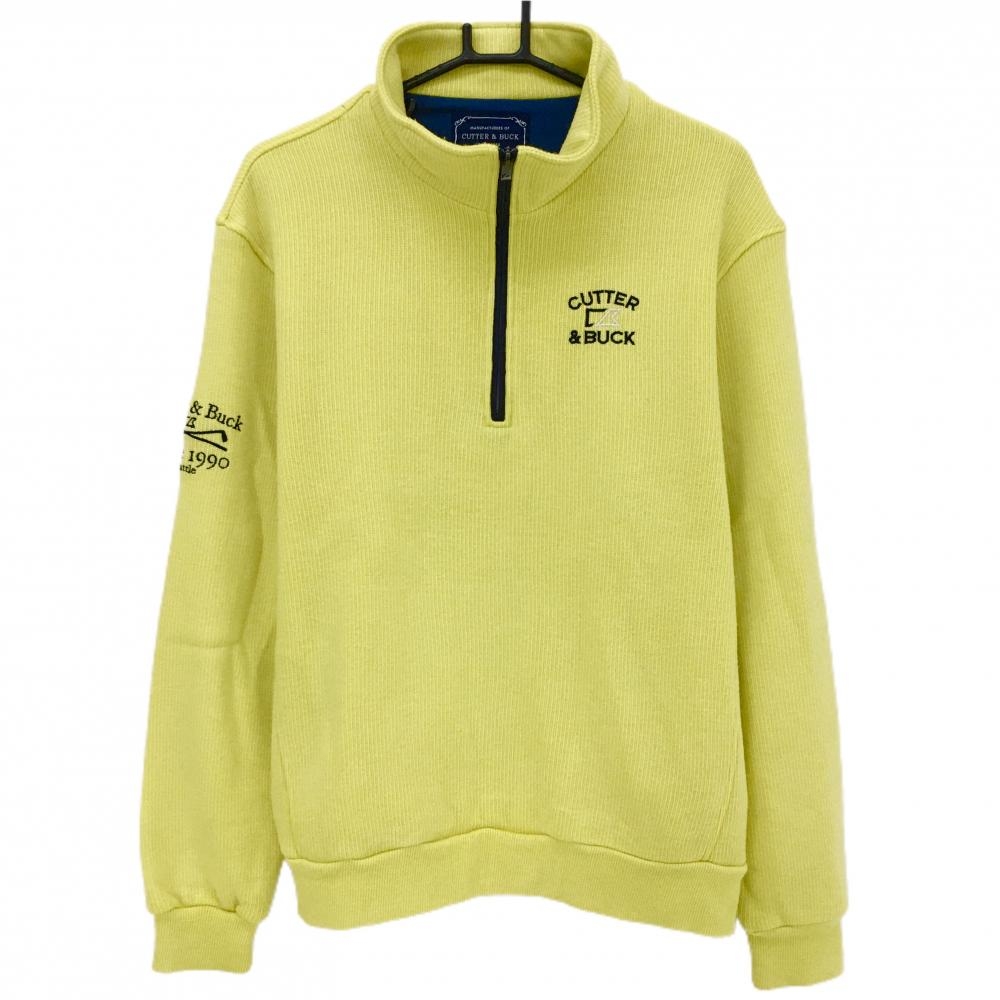 カッターアンドバック ハイネックトレーナー イエロー 裏起毛 ハーフジップ  メンズ LL ゴルフウェア CUTTER＆BUCK