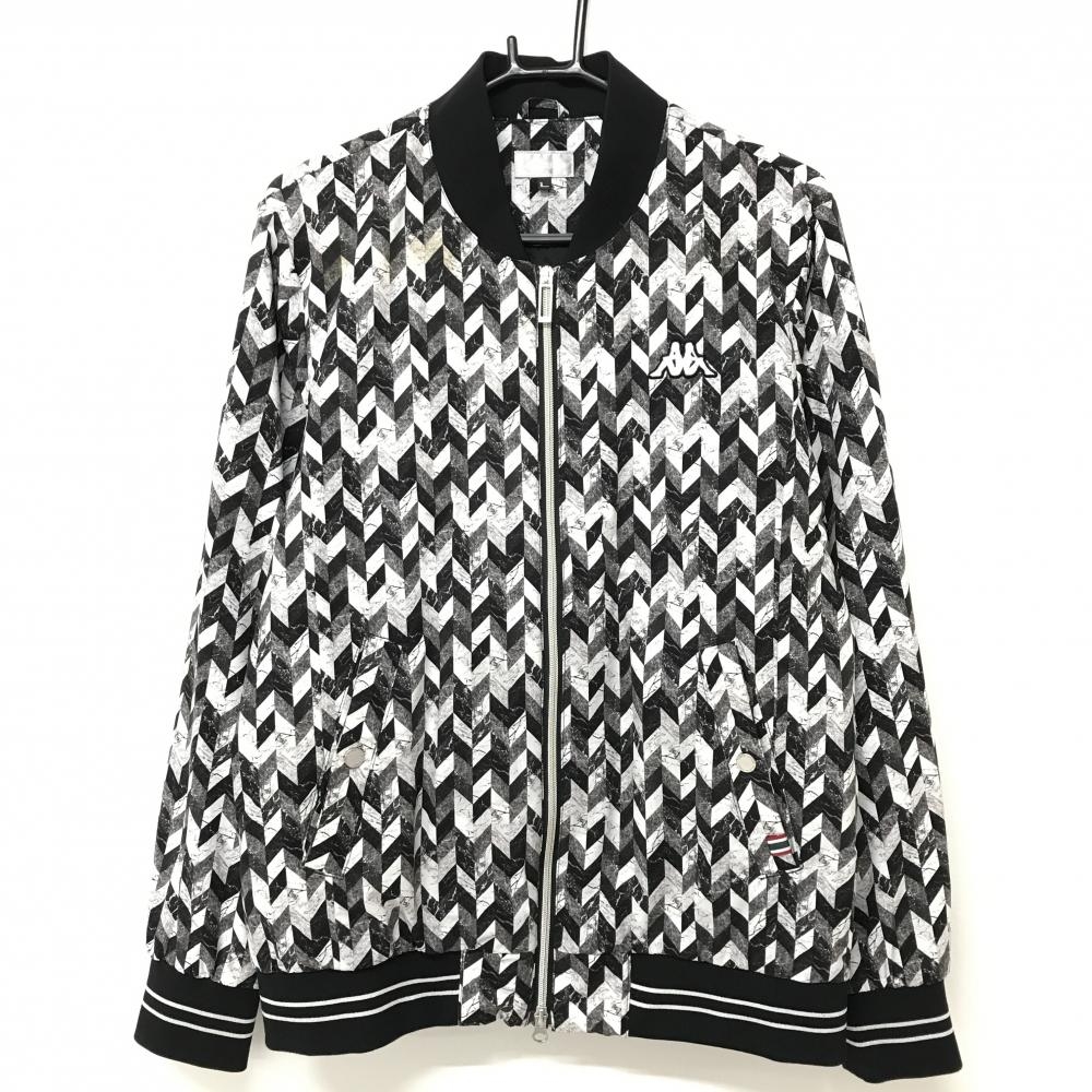 カッパ 中綿ジャケット 黒×白 総柄 ロゴ刺しゅう ダブルジップ メンズ L ゴルフウェア Kappa