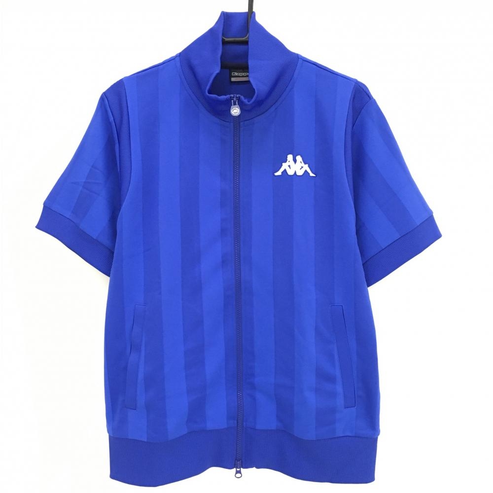 【超美品】カッパ 半袖ジャケット ブルー ストライプ織生地 ブルゾン メンズ LL ゴルフウェア Kappa