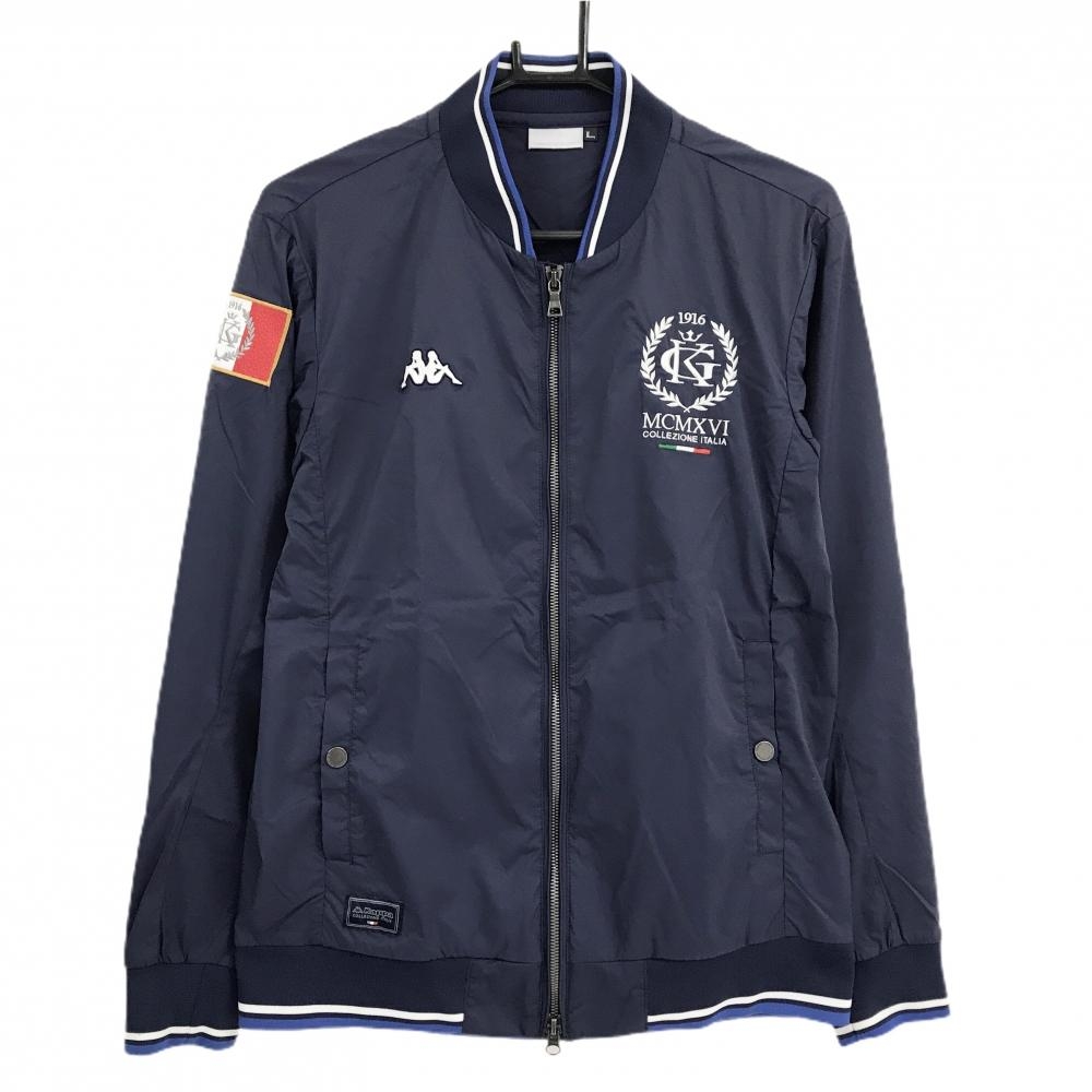 【美品】カッパ ナイロンジャケット ネイビー×白 ロゴ刺しゅう  メンズ L ゴルフウェア Kappa