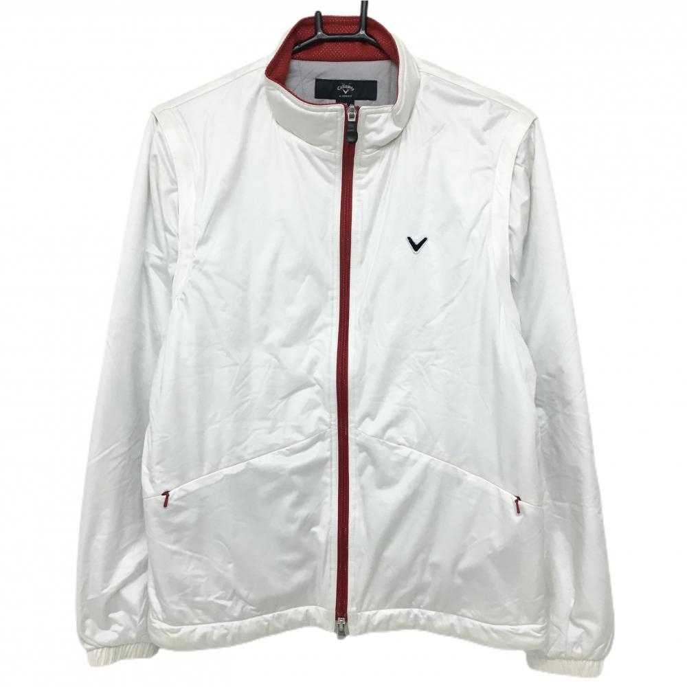【美品】キャロウェイ 2WAY中綿ジャケット 白×レッド ロゴワッペン 袖着脱可 裾ドローコード  メンズ M ゴルフウェア Callaway