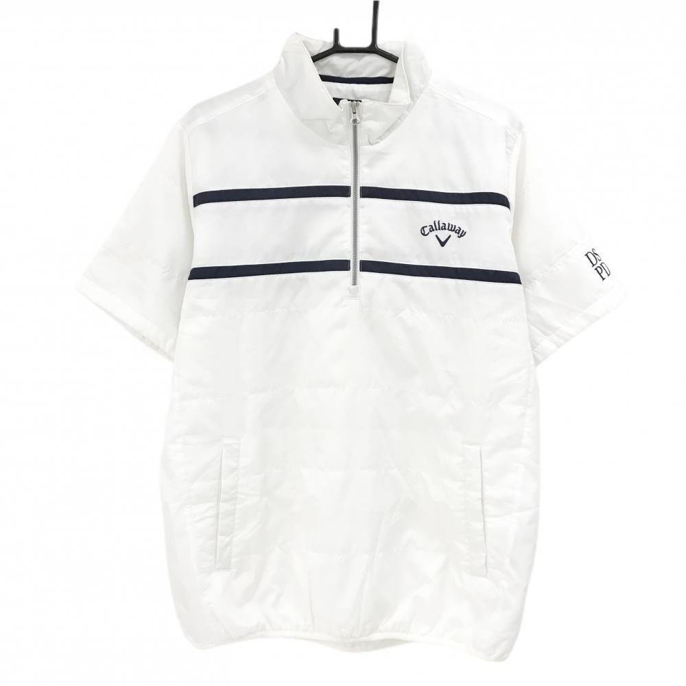 キャロウェイ 半袖中綿ブルゾン 白×ネイビー ハーフジップ 胸ラインれ メンズ LL ゴルフウェア Callaway
